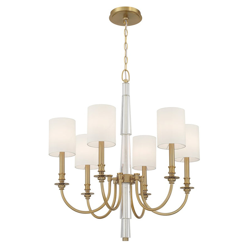 Crystorama Lloyd 6 Light Chandelier, Aged Brass/White