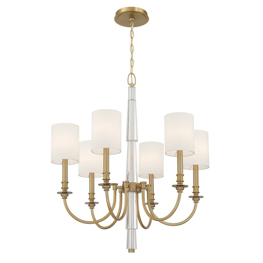 Crystorama Lloyd 6 Light Chandelier, Aged Brass/White - LLO-486-AG