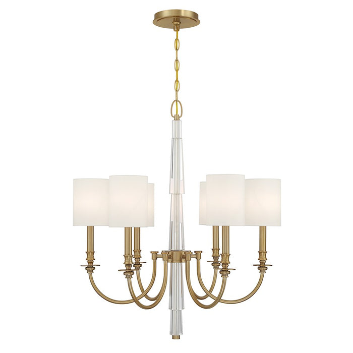 Crystorama Lloyd 6 Light Chandelier, Aged Brass/White