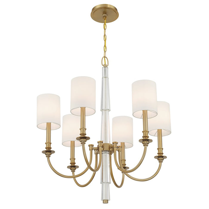 Crystorama Lloyd 6 Light Chandelier, Aged Brass/White