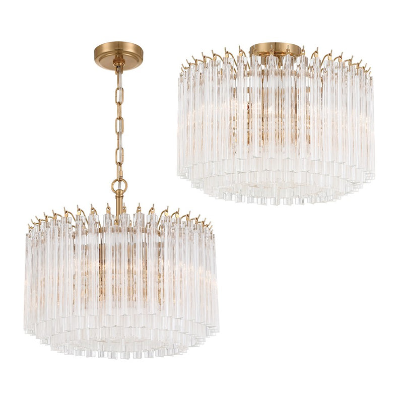 Crystorama Lofton 5 Light Semi Flush Mount, Aged Brass