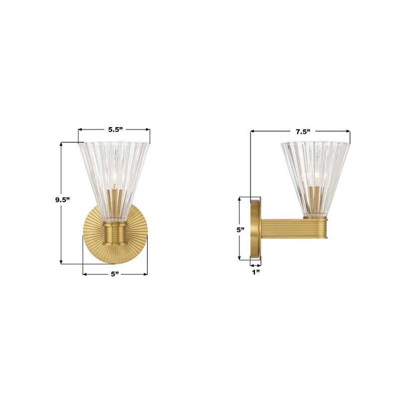 Crystorama Lotus 1 Light 5.5" Sconce, Luxe Gold/Clear