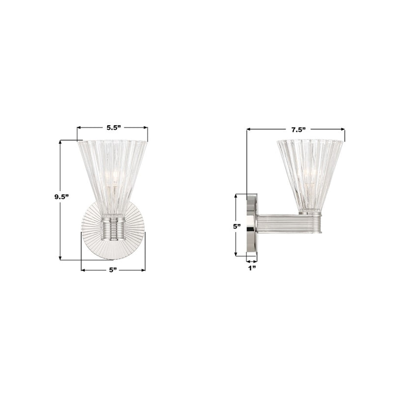 Crystorama Lotus 1 Light 5.5" Sconce, Polished Nickel/Clear