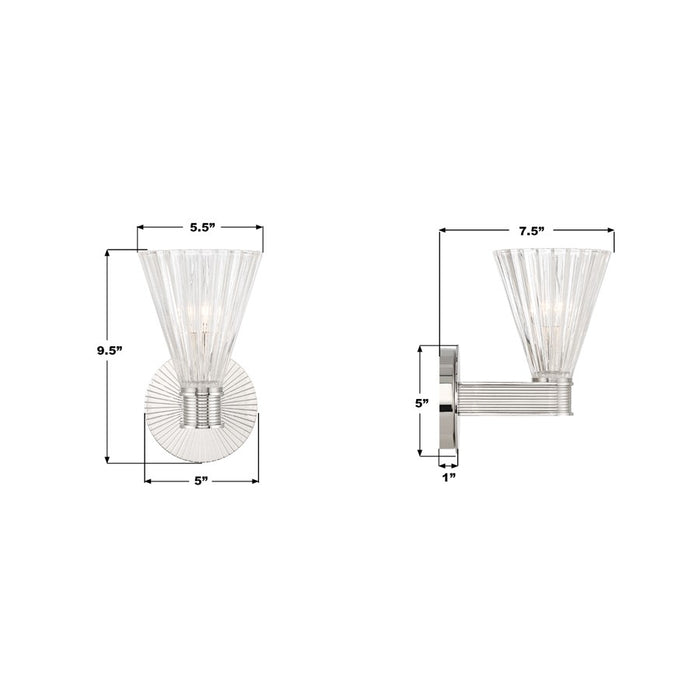 Crystorama Lotus 1 Light 5.5" Sconce, Polished Nickel/Clear