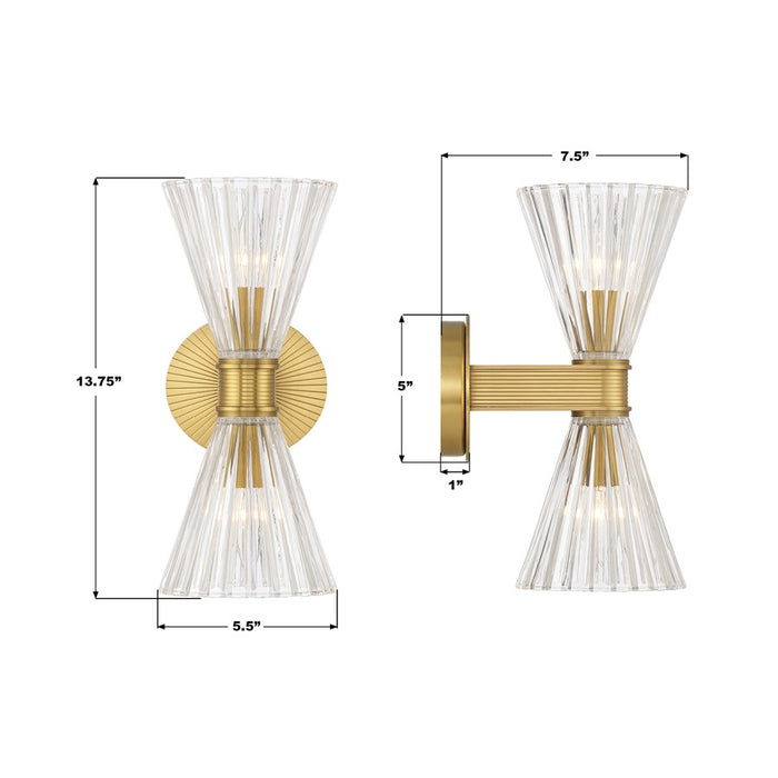 Crystorama Lotus 2 Light 5.5" Sconce, Luxe Gold/Clear
