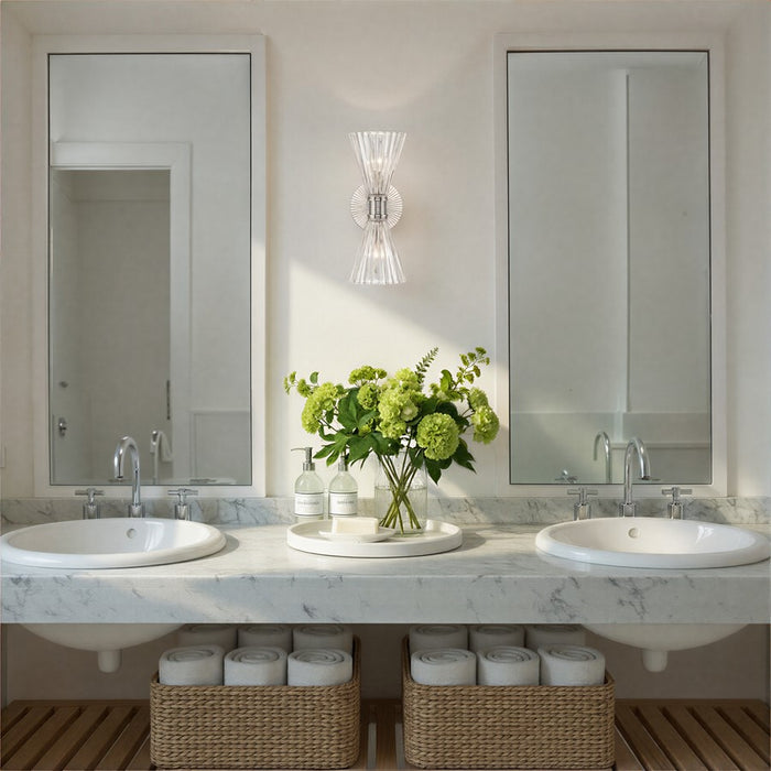 Crystorama Lotus 2 Light 5.5" Sconce, Polished Nickel/Clear