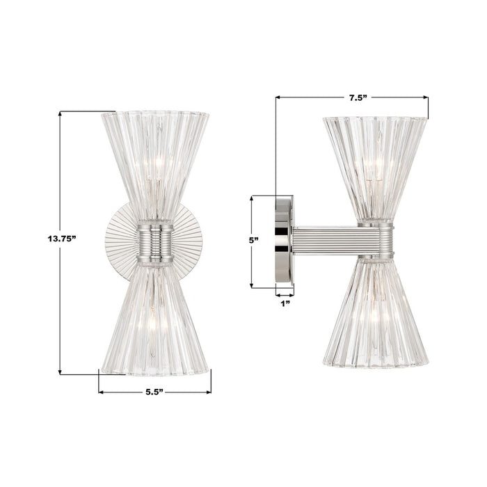 Crystorama Lotus 2 Light 5.5" Sconce, Polished Nickel/Clear