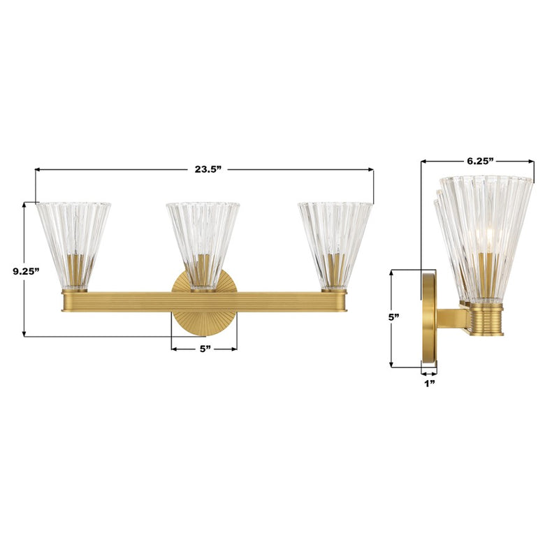Crystorama Lotus 3 Light 23.5" Bathroom Vanity, Luxe Gold/Clear