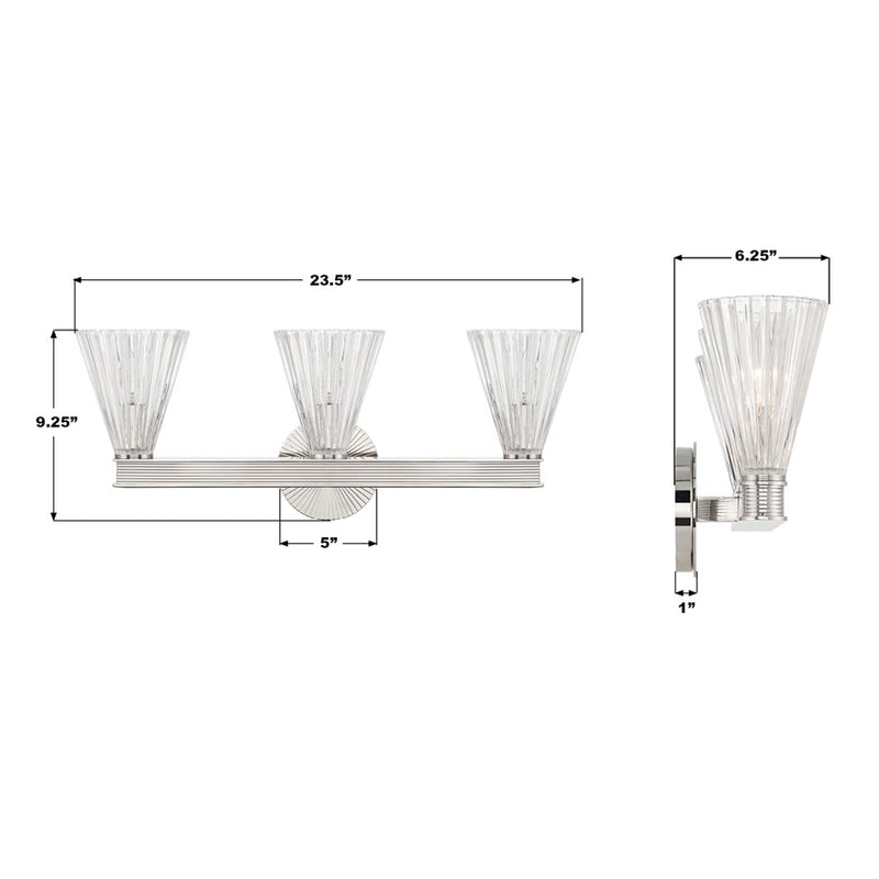 Crystorama Lotus 3Lt 23.5" Bathroom Vanity, Polished Nickel/Clear