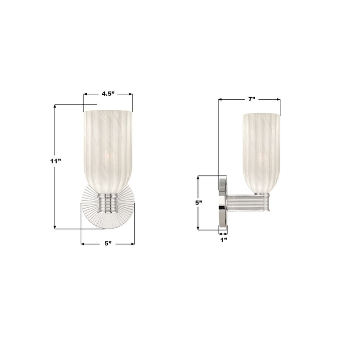 Crystorama Lotus 1 Light 5" Sconce, Polished Nickel/White