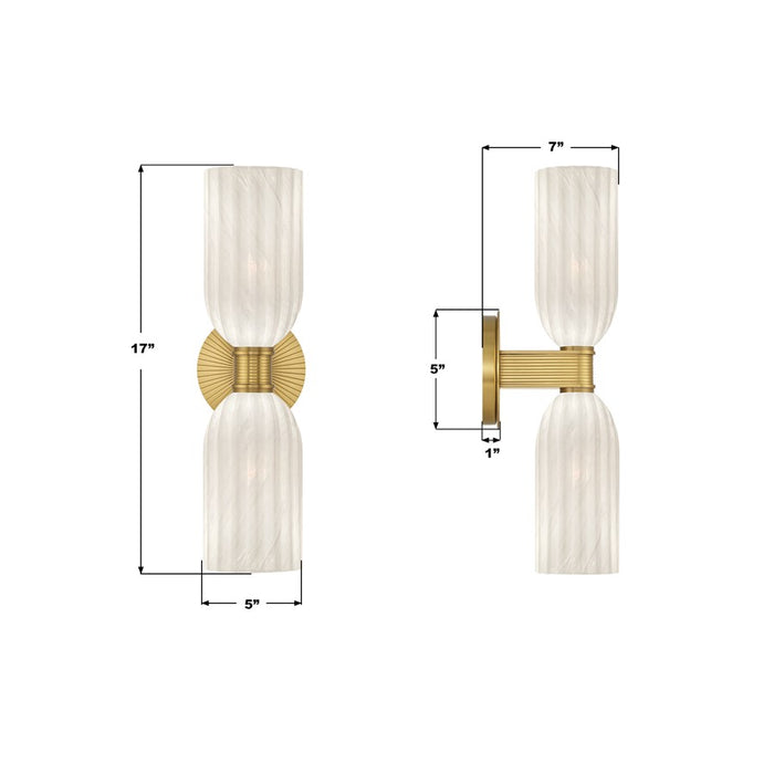 Crystorama Lotus 2 Light 5" Sconce, Luxe Gold/White
