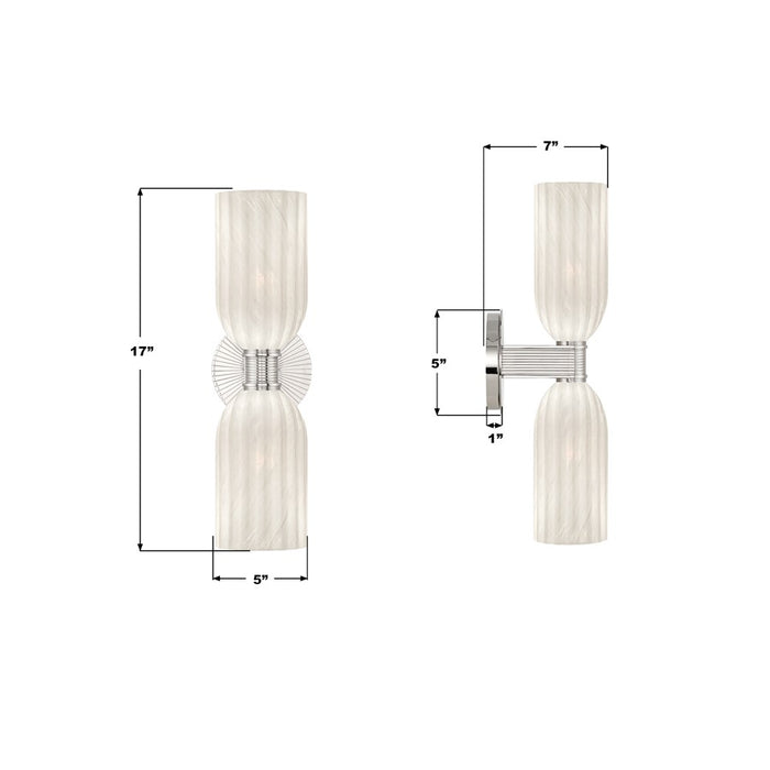 Crystorama Lotus 2 Light 5" Sconce, Polished Nickel/White