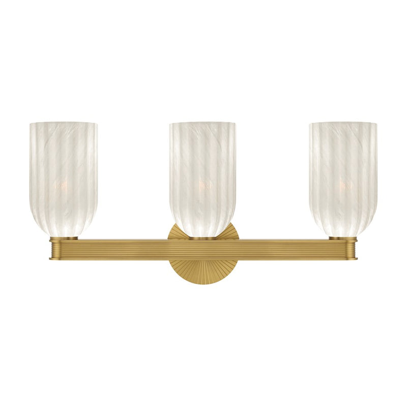 Crystorama Lotus 3 Light 22.75" Bathroom Vanity, Luxe Gold/White