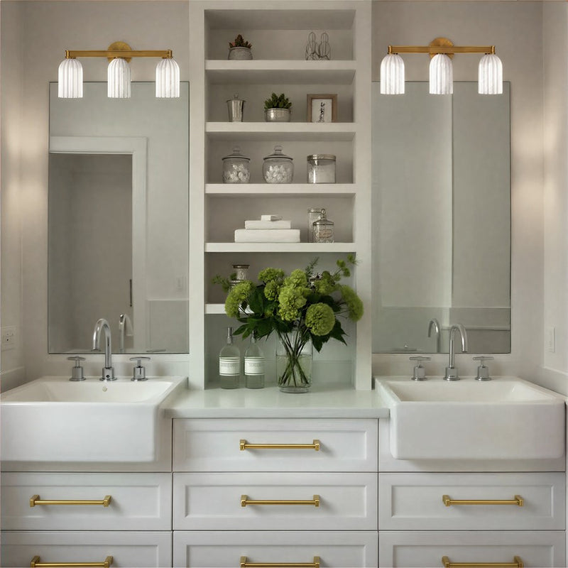 Crystorama Lotus 3 Light 22.75" Bathroom Vanity, Luxe Gold/White