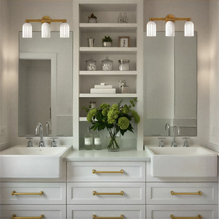 Crystorama Lotus 3 Light 22.75" Bathroom Vanity, Luxe Gold/White