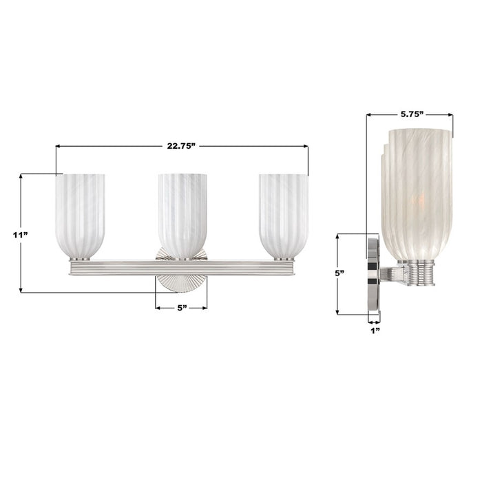 Crystorama Lotus 3Lt 22.75" Bathroom Vanity, Polished Nickel/White