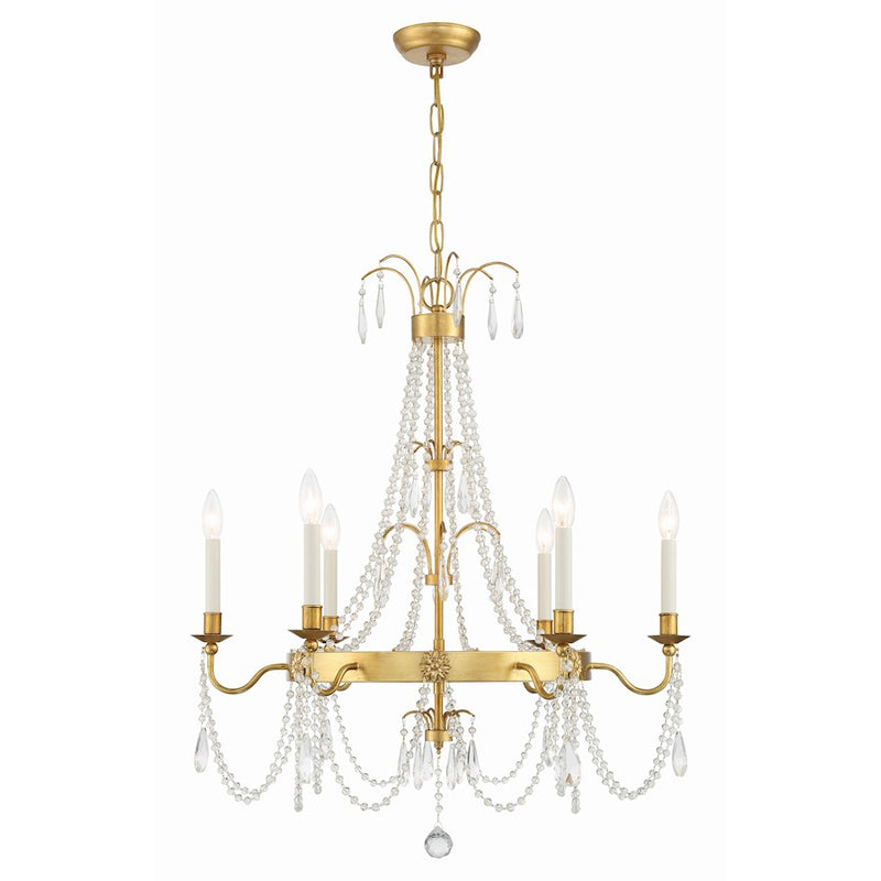 Crystorama Maizey 6 Light Chandelier, Antique Gold