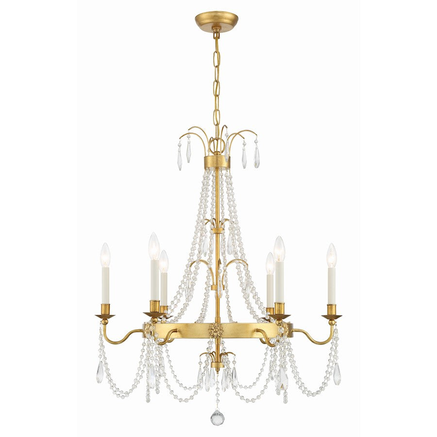 Crystorama Maizey 6 Light Chandelier, Antique Gold