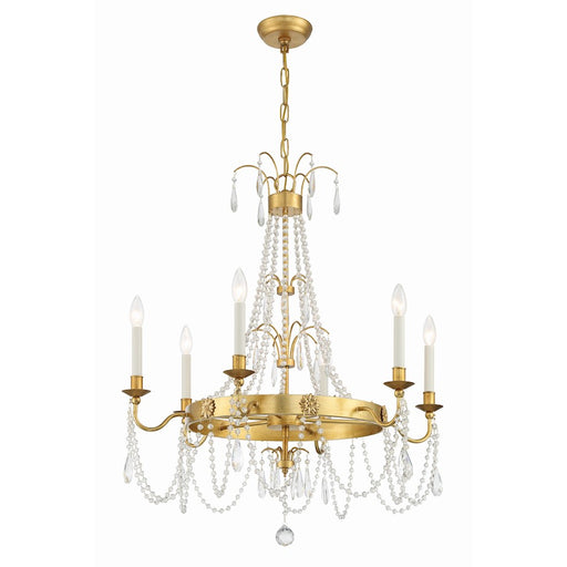 Crystorama Maizey 6 Light Chandelier, Antique Gold