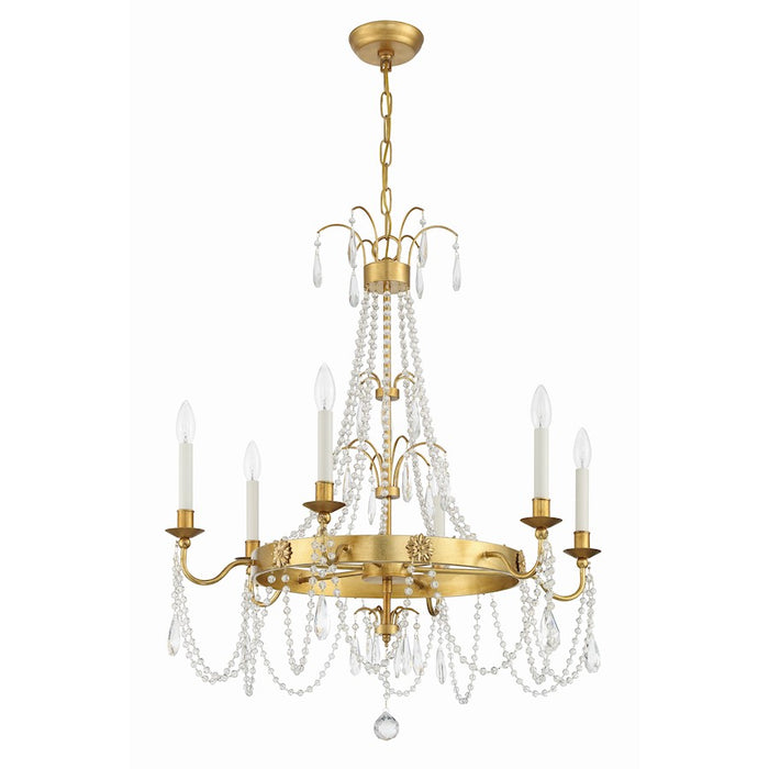 Crystorama Maizey 6 Light Chandelier, Antique Gold