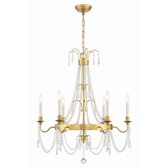 Crystorama Maizey 6 Light Chandelier, Antique Gold