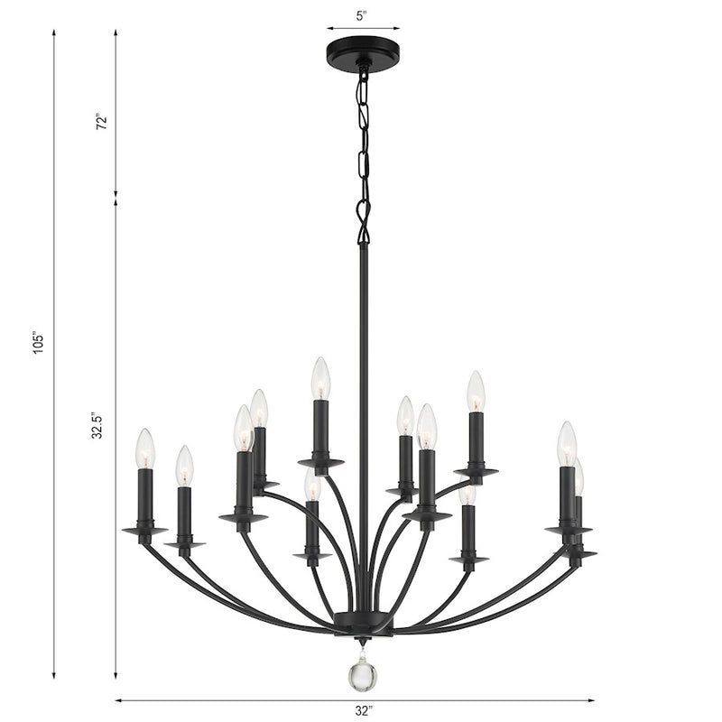 Crystorama Mila Chandelier, Black