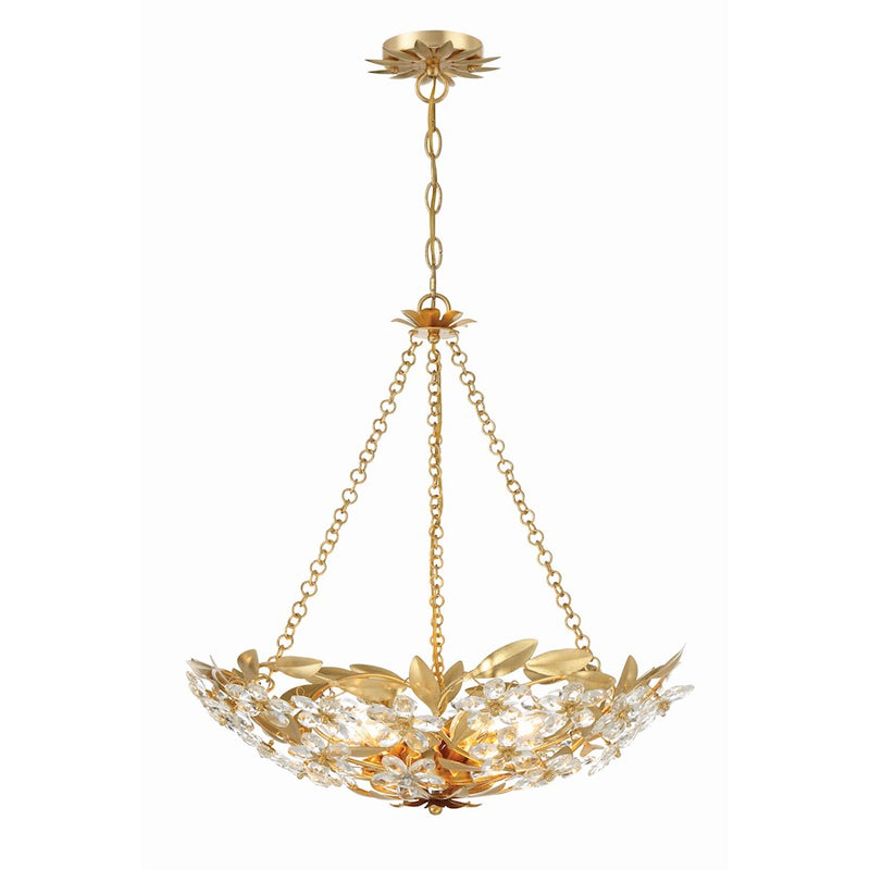 Crystorama Marselle 6 Light Chandelier, Antique Gold