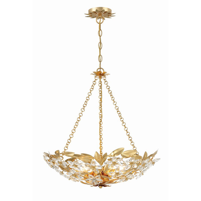 Crystorama Marselle 6 Light Chandelier, Antique Gold