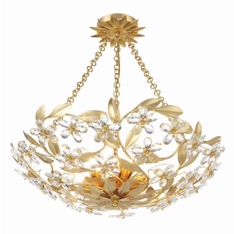 Crystorama Marselle 6 Light Semi Flush Mount, Antique Gold