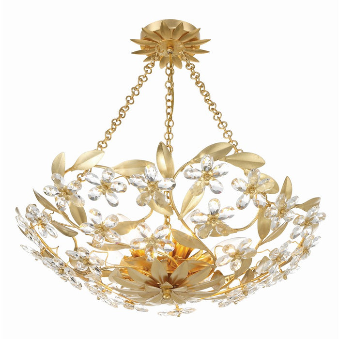 Crystorama Marselle 6 Light Semi Flush Mount, Antique Gold