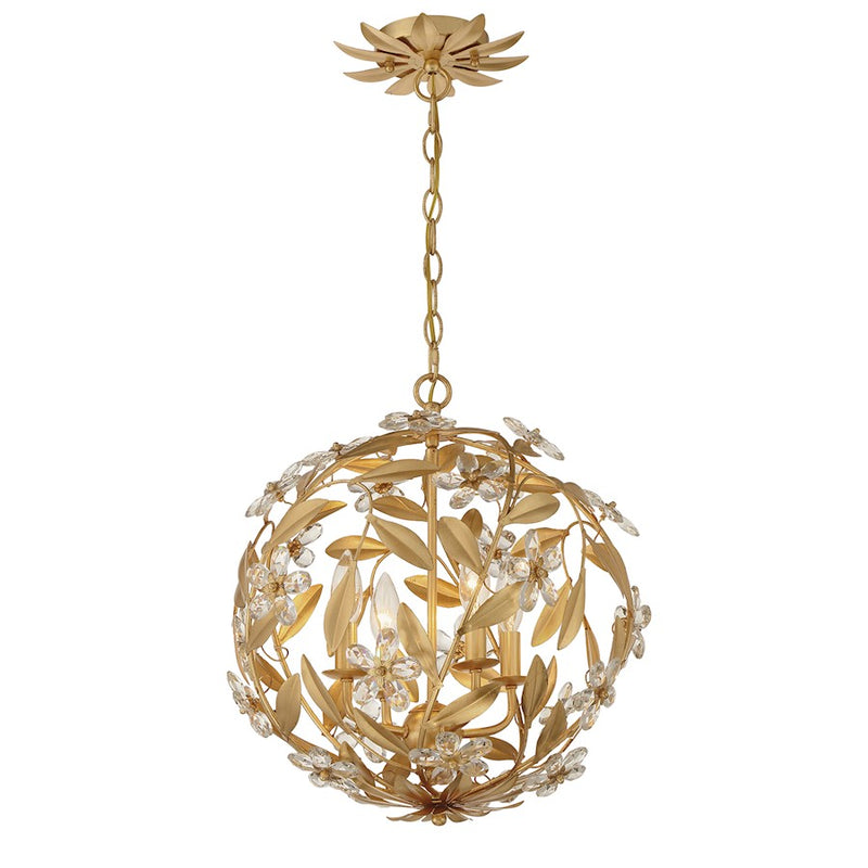 Crystorama Marselle 4 Light Mini Pendant, Antique Gold