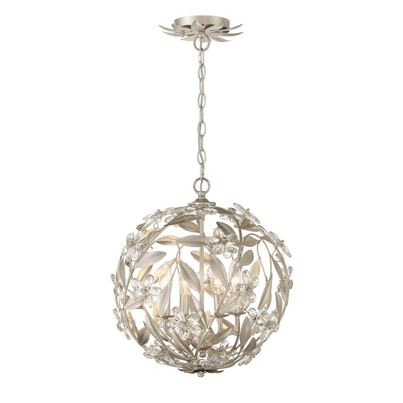 Crystorama Marselle 4 Light Mini Pendant, Antique Silver