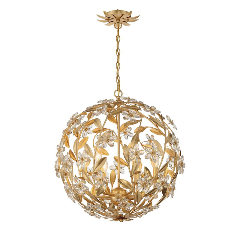 Crystorama Marselle 6 Light Pendant, Antique Gold