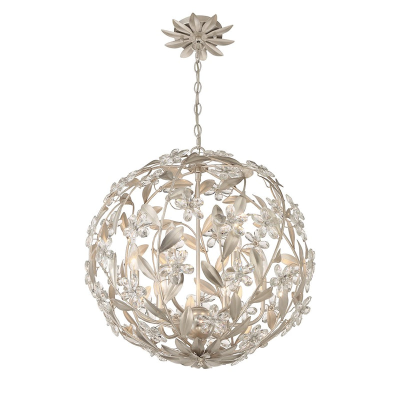 Crystorama Marselle 6 Light Pendant, Antique Silver