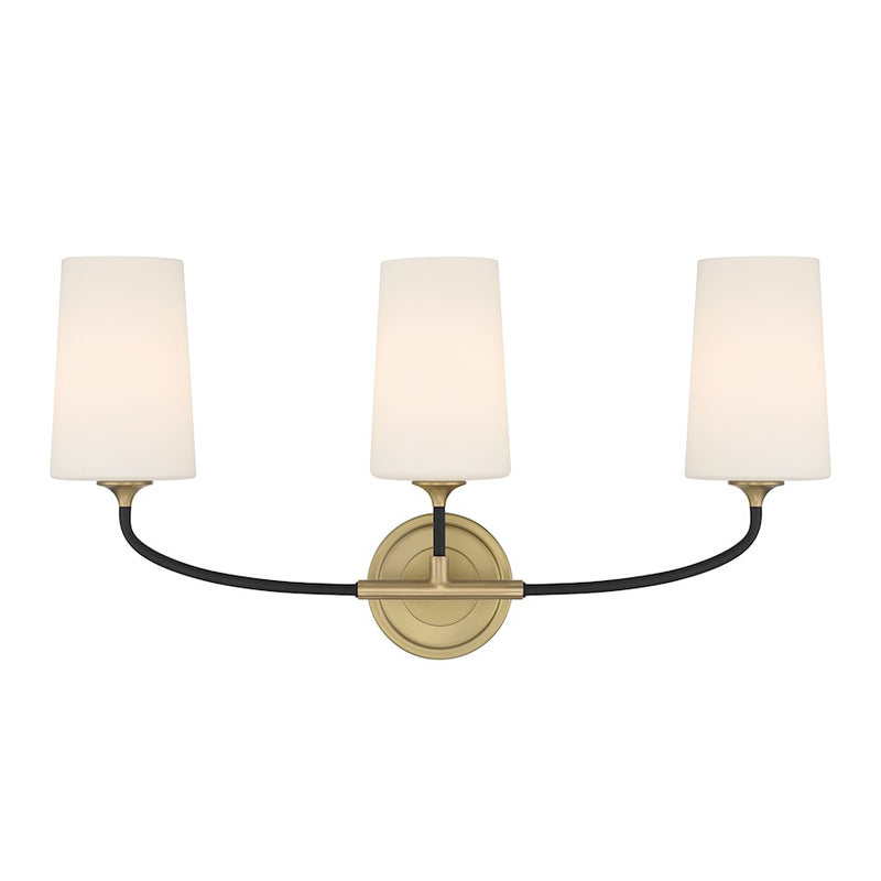 Crystorama Niles 3 Light Bath Light, Black Forged/Gold/White