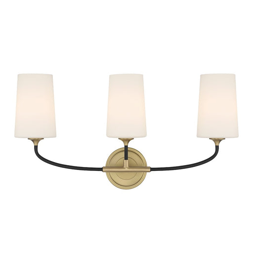 Crystorama Niles 3 Light Bath Light, Black Forged/Gold/White - NIL-70013-BF-MG