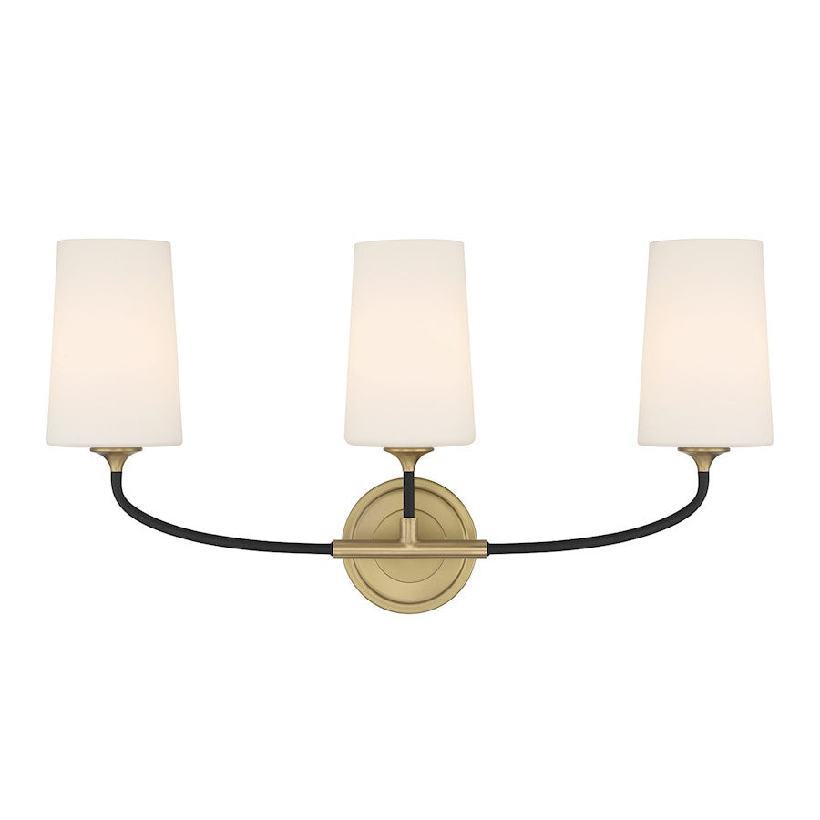 Crystorama Niles 3 Light Bath Light, Black Forged/Gold/White - NIL-70013-BF-MG