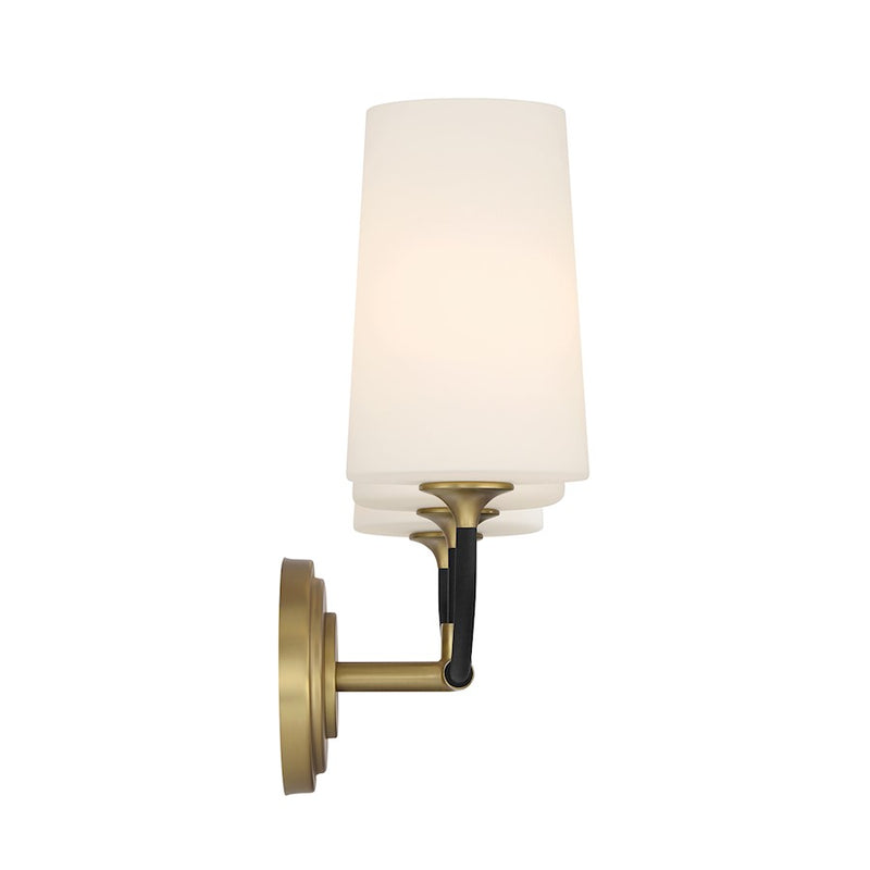 Crystorama Niles 3 Light Bath Light, Black Forged/Gold/White