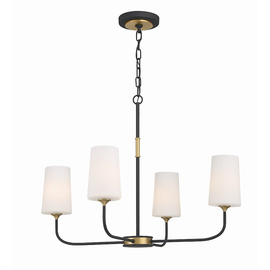 Crystorama Niles 4 Light Chandelier, Black/Gold/White