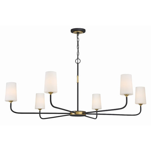 Crystorama Niles 6 Light Chandelier, Black Forged/Gold/White