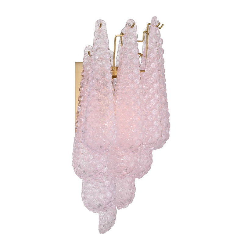 Crystorama Ollie 2 Light Sconce, Aged Brass/Sand Glass Blush