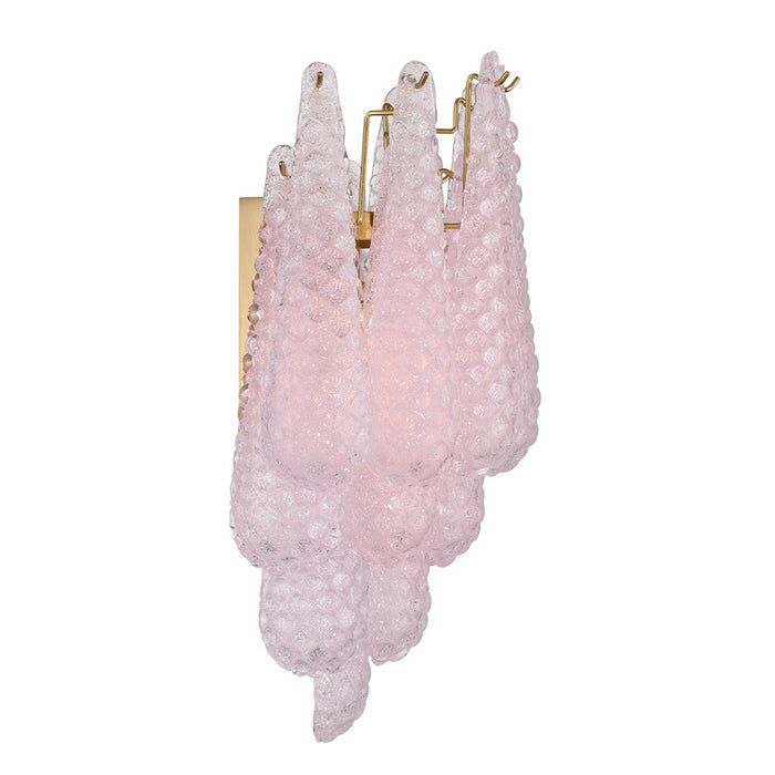 Crystorama Ollie 2 Light Sconce, Aged Brass/Sand Glass Blush