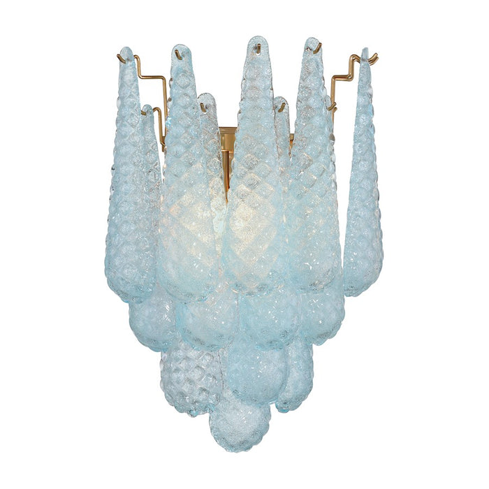 Crystorama Ollie 2 Light Sconce, Aged Brass/Sand Glass Blue