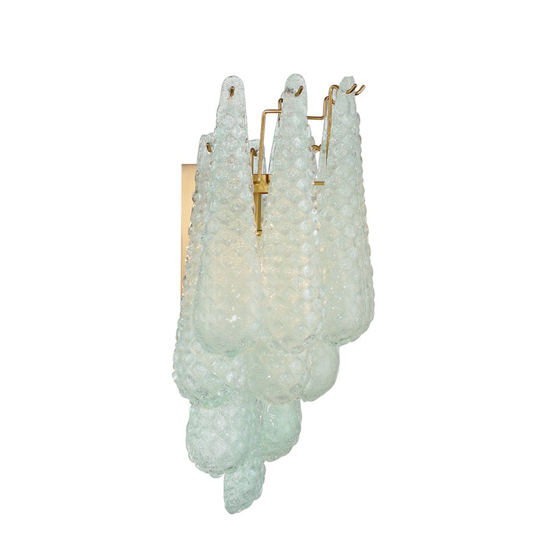 Crystorama Ollie 2 Light Sconce, Aged Brass/Sand Glass Green