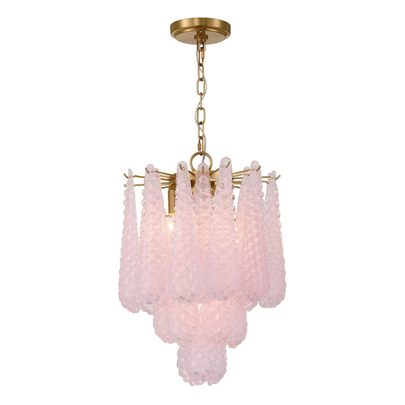 Crystorama Ollie 4 Light Pendant, Aged Brass/Sand Glass Blush