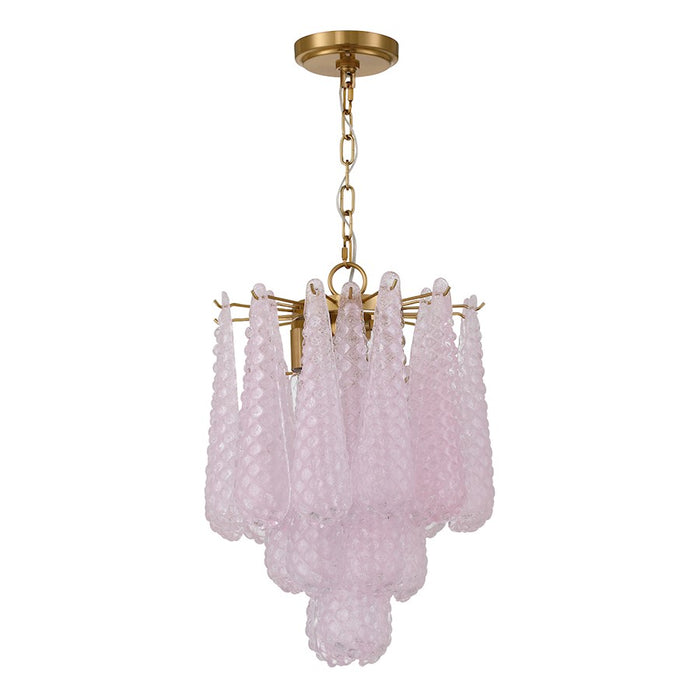 Crystorama Ollie 4 Light Pendant, Aged Brass/Sand Glass Blush