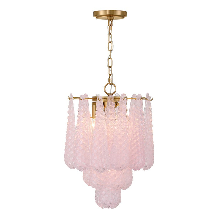 Crystorama Ollie 4 Light Pendant, Aged Brass/Sand Glass Blush