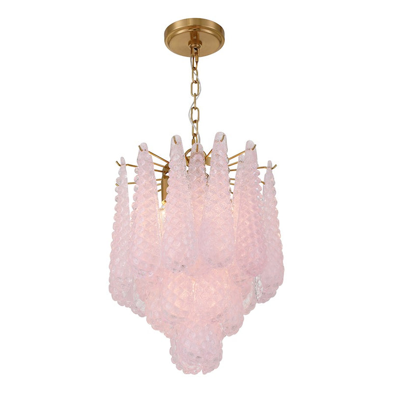 Crystorama Ollie 4 Light Pendant, Aged Brass/Sand Glass Blush