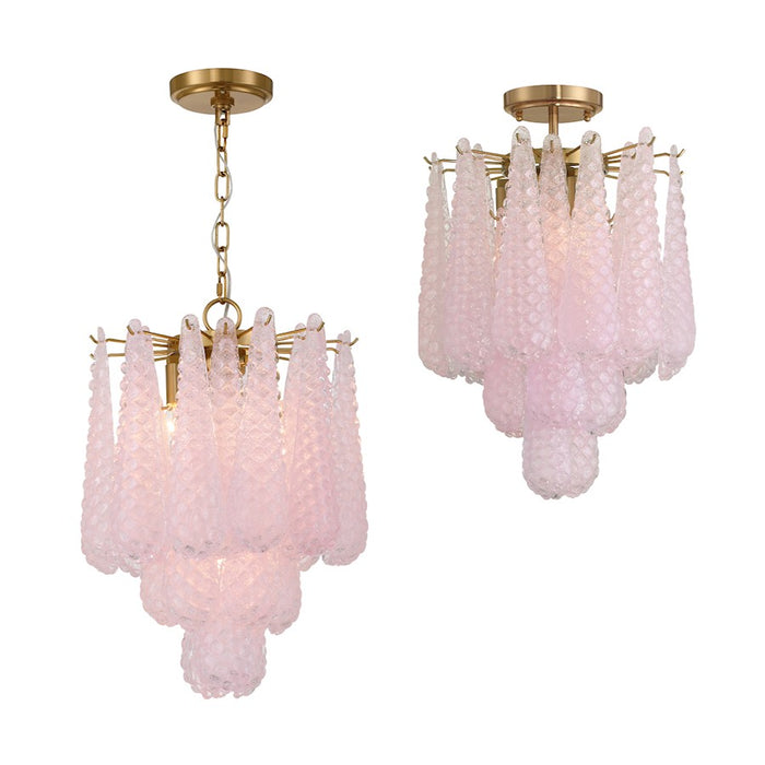 Crystorama Ollie 4 Light Pendant, Aged Brass/Sand Glass Blush