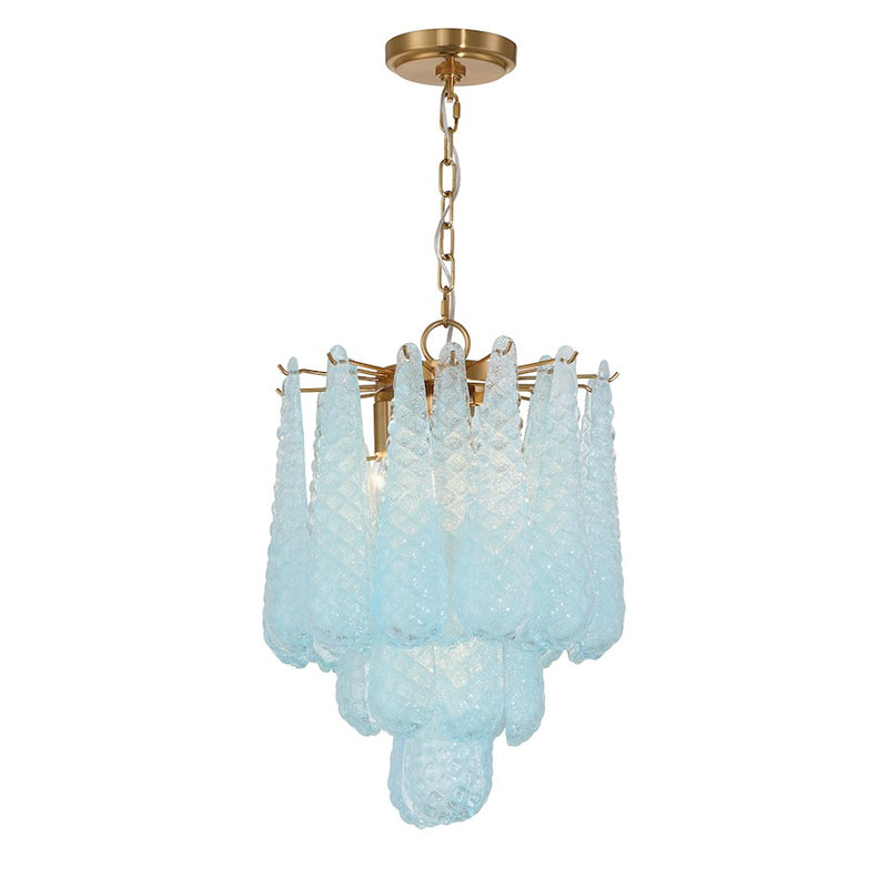 Crystorama Ollie 4 Light Pendant, Aged Brass/Sand Glass Blue